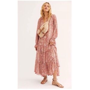 Free People Floral Long Sleeve Dress in Pink